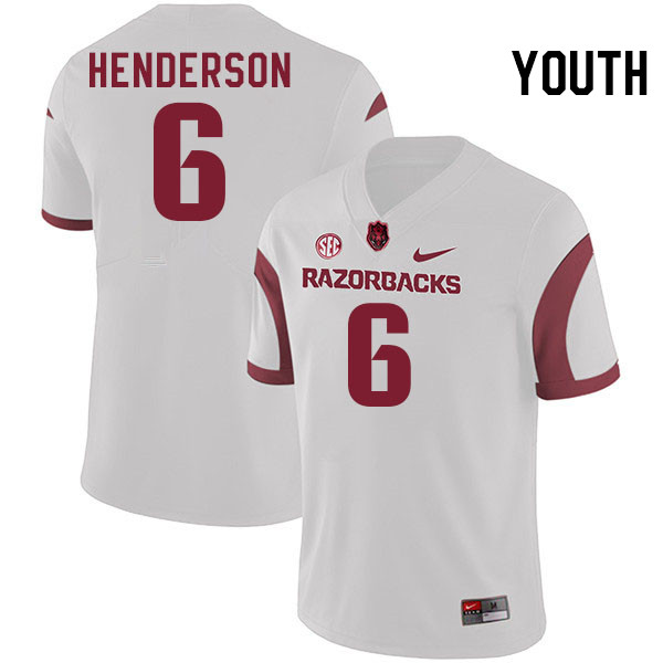 Youth #6 Kavion Henderson Arkansas Razorbacks College Football Jerseys Stitched-White